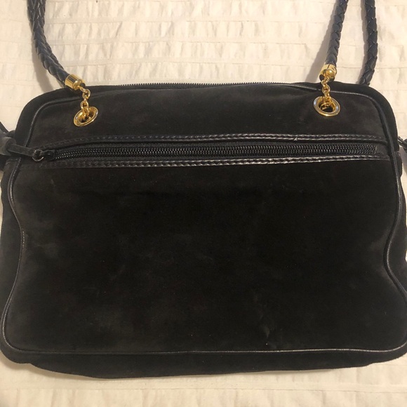 Bottega Veneta Black Suede Shoulder Bag with Leather straps Gold accents - Picture 3 of 13